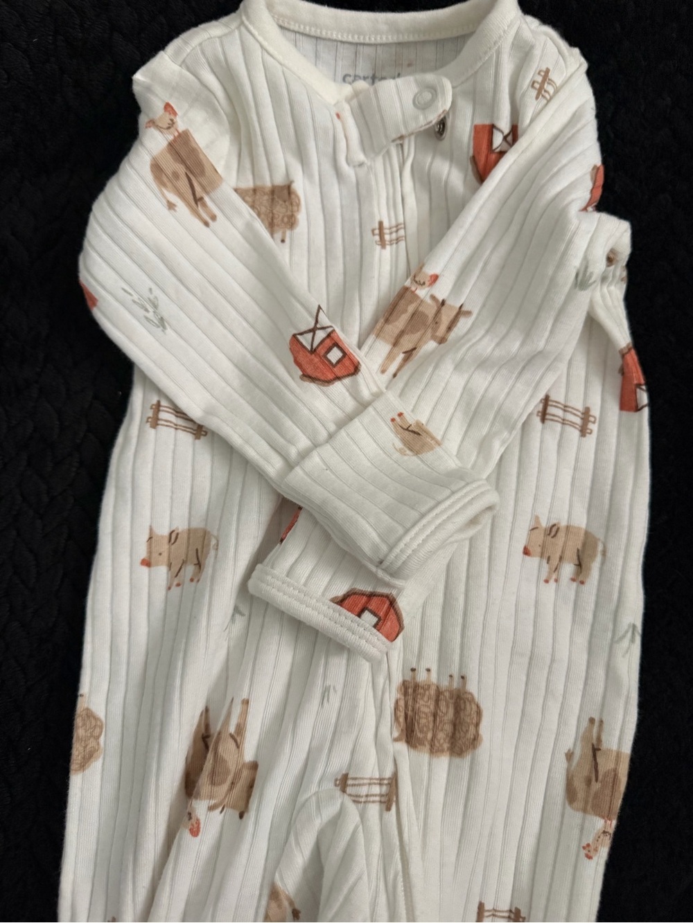 Carter's White Ribbed Farm Animal & Barn One-Piece